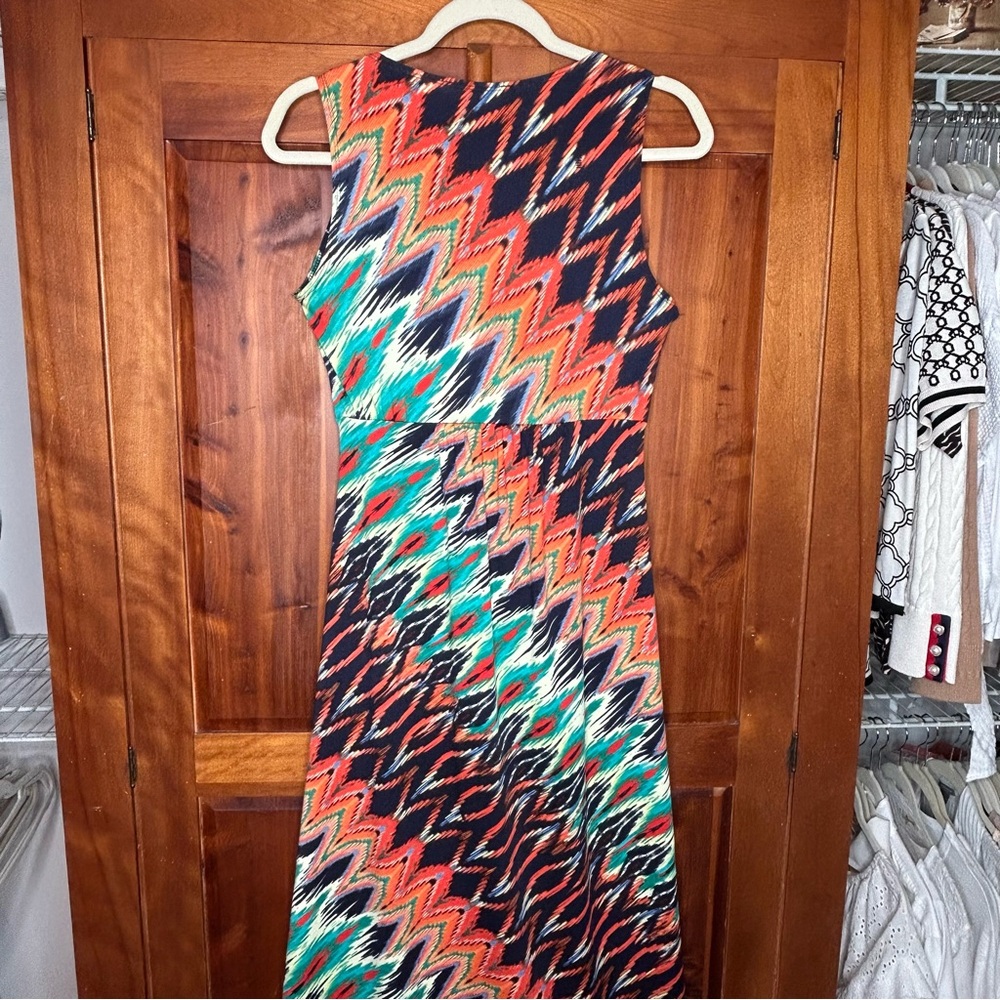 NY Collection Vintage Multicolor Zigzag Beaded Boho Maxi Sleeveless Dress Island - Picture 12 of 17